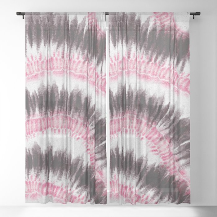 Black Pink Tie Dye Waves Sheer Curtain