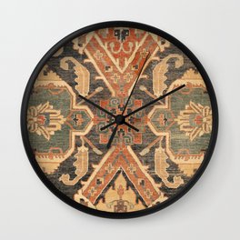 Geometric Leaves III // 18th Century Distressed Red Blue Green Colorful Ornate Accent Rug Pattern Wall Clock | Geometricshapes, Accent, Folk, Blueaesthetic, Indieaesthetic, Graphicdesign, Coolpatterns, Geometricpattern, Scandinaviandesign, Vintageaesthetic 