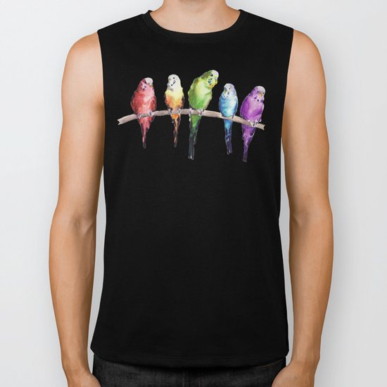 Rainbow Budgie birds Biker Tank