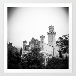 Neuschwanstein Castle in Germany from Below in Black and White Art Print