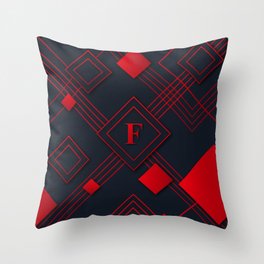 Personalized Red Geometric Square Tech Design iPhone Case with Letter F Throw Pillow