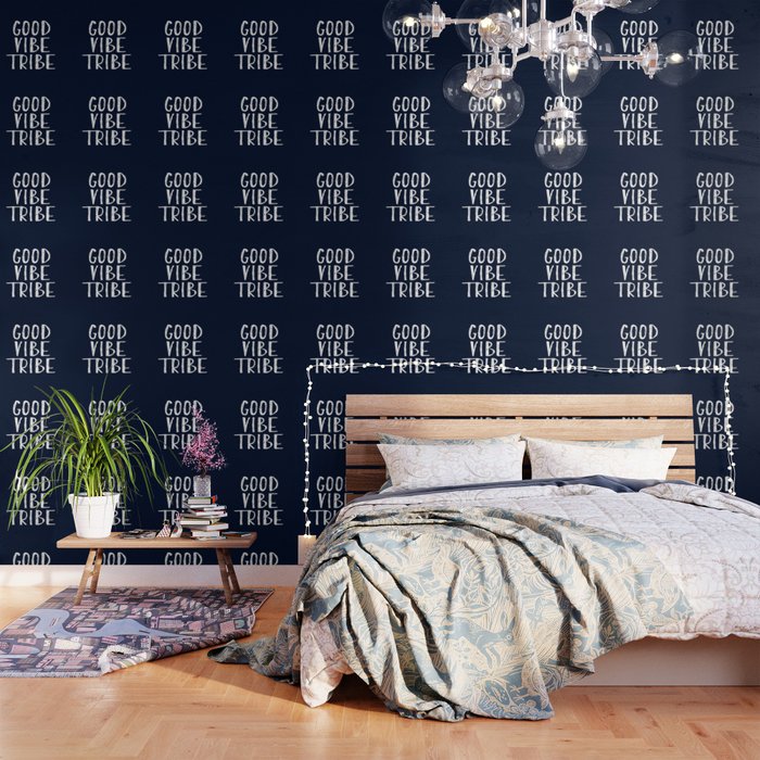 Good Vibe Tribe Navy Blue And White Wallpaper By
