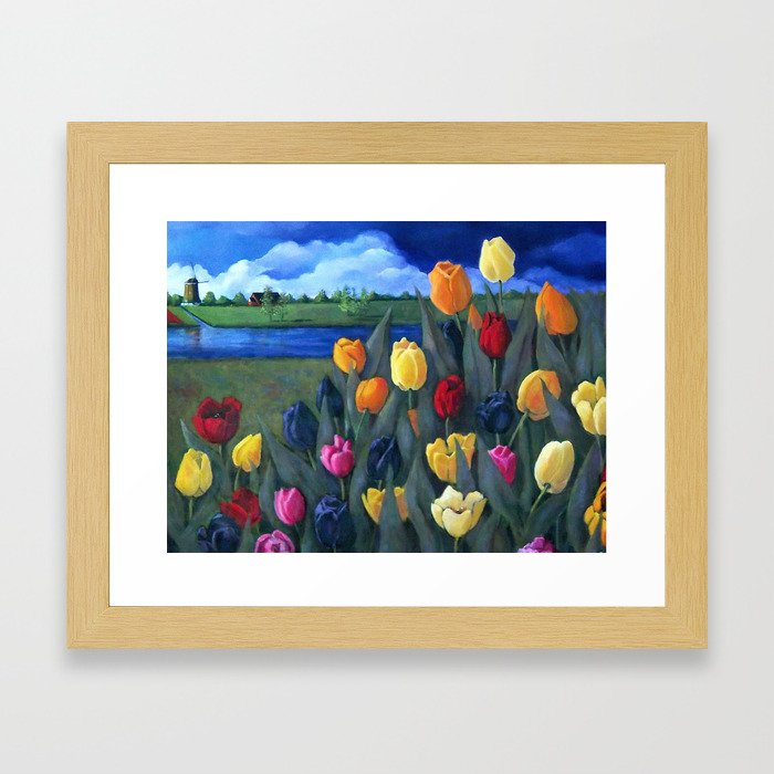 Dutch Tulips, Bright Colorful Flower Painting Framed Art Print