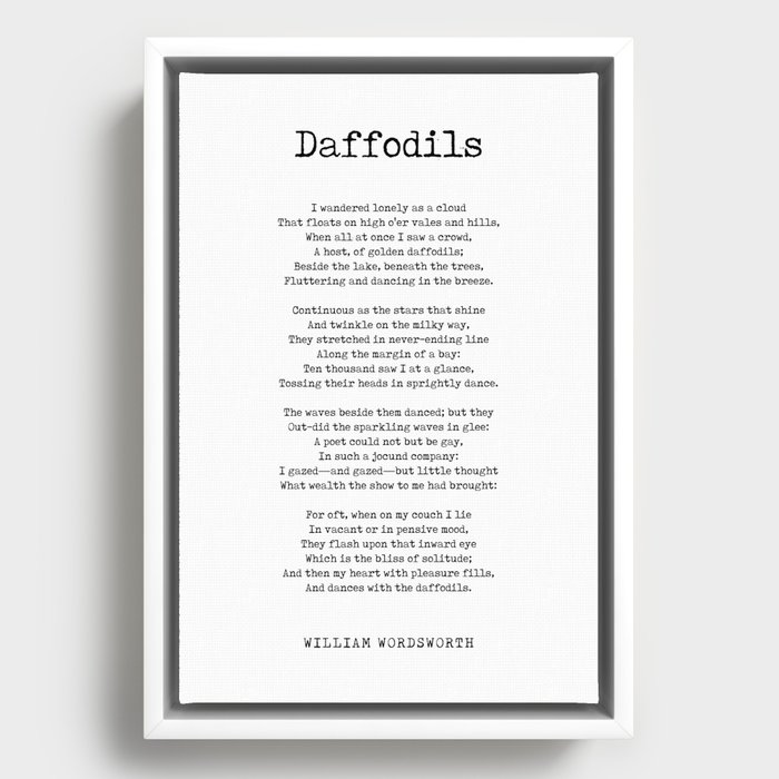 Daffodils - William Wordsworth Poem - Literature - Typewriter Print 2 Framed Canvas