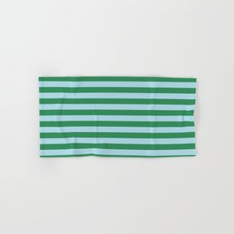 [ Thumbnail: Sea Green & Light Blue Colored Stripes/Lines Pattern Hand & Bath Towel ]