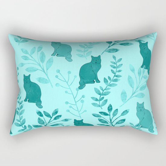 Watercolor Floral and Cat VIII Rectangular Pillow