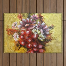 Flowers on Terracotta Plate Outdoor Rug