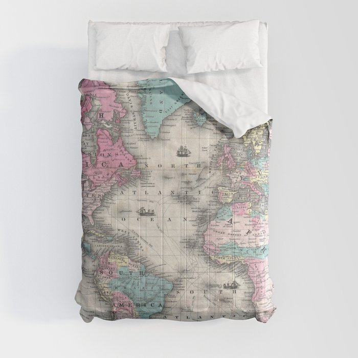 Vintage Map of The World (1852) Comforter