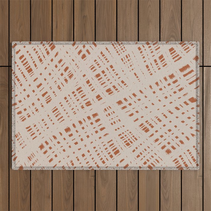 Rough Weave Abstract Burlap Painted Pattern in Putty and Clay Outdoor Rug