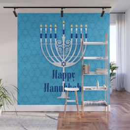 Happy Hanukkah Lit Menorah Wall Mural