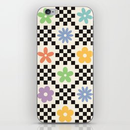 Retro Colorful Flower Double Checker iPhone Skin | Black And White, Check, Graphicdesign, Rainbow, Checker, Curated, Flower, School, White, Blue 