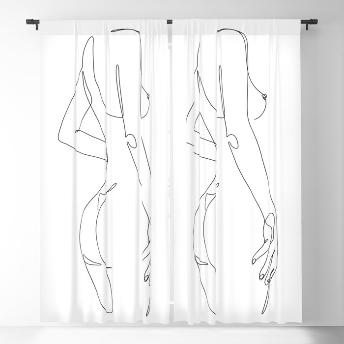 Nip and Butt / Naked female body line illustration / Explicit Design  Blackout Curtain