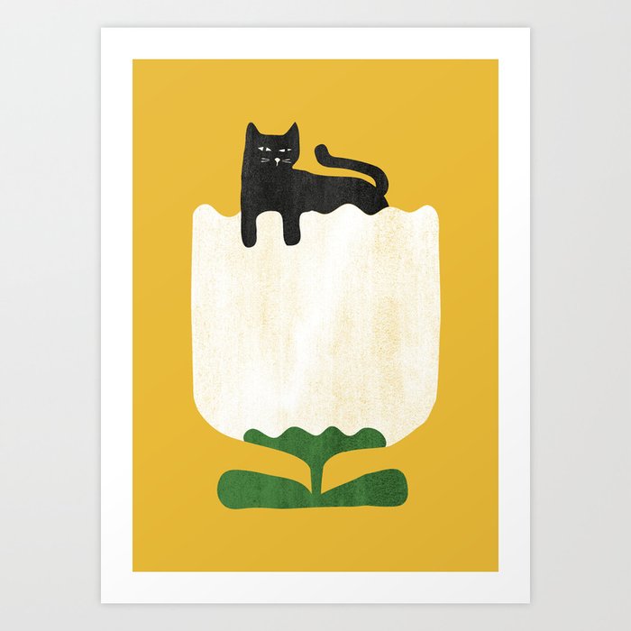 Still life with cat and flower Art Print