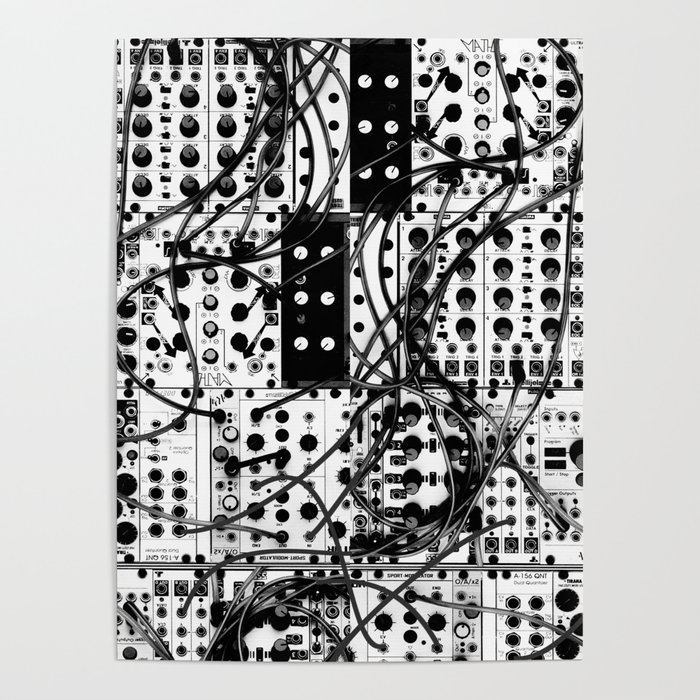analog synthesizer system - modular black and white Poster