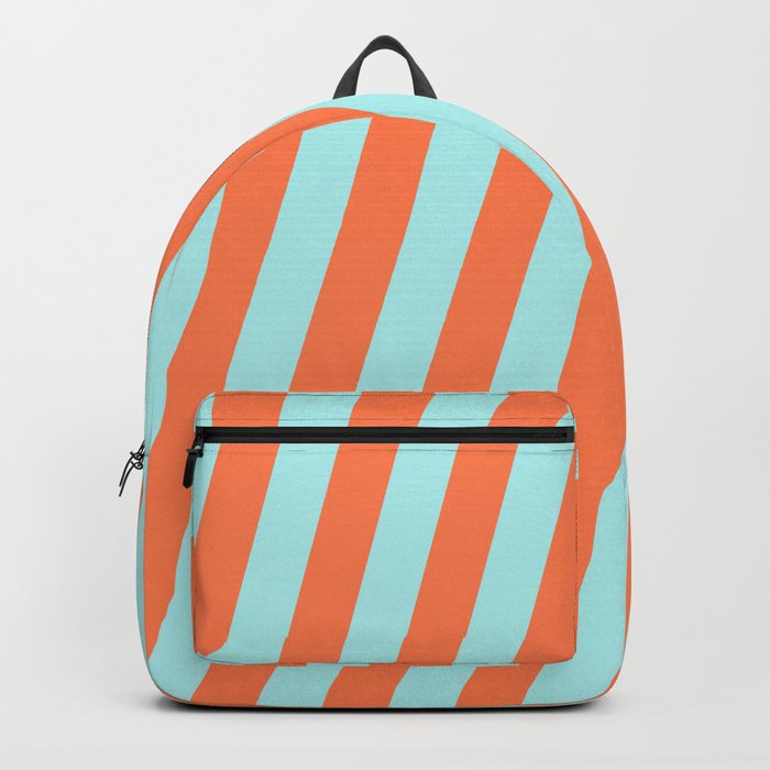 Turquoise and Coral Colored Stripes Pattern Backpack