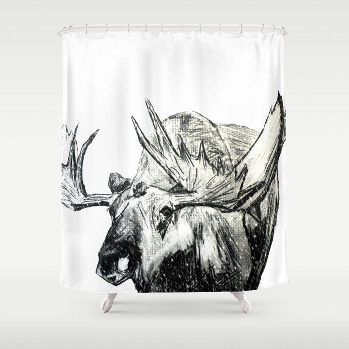 Moose Woodland Animal Snow Edit Pencil Sketch Shower Curtain By
