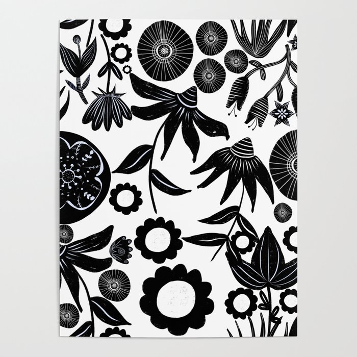 Adventure in the field of flowers - BW Poster