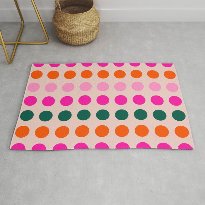 Colorful Mid Century Modern Geometric Abstract Polka Dots Pattern Retro Pink Orange Vintage Pastel Rug