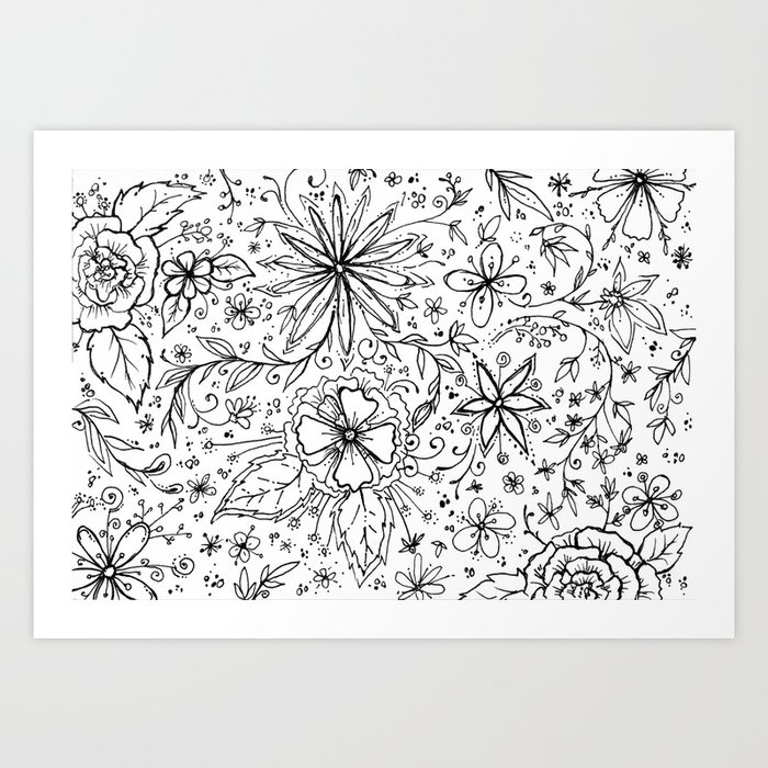 Floral Doodle Flowers Art Print