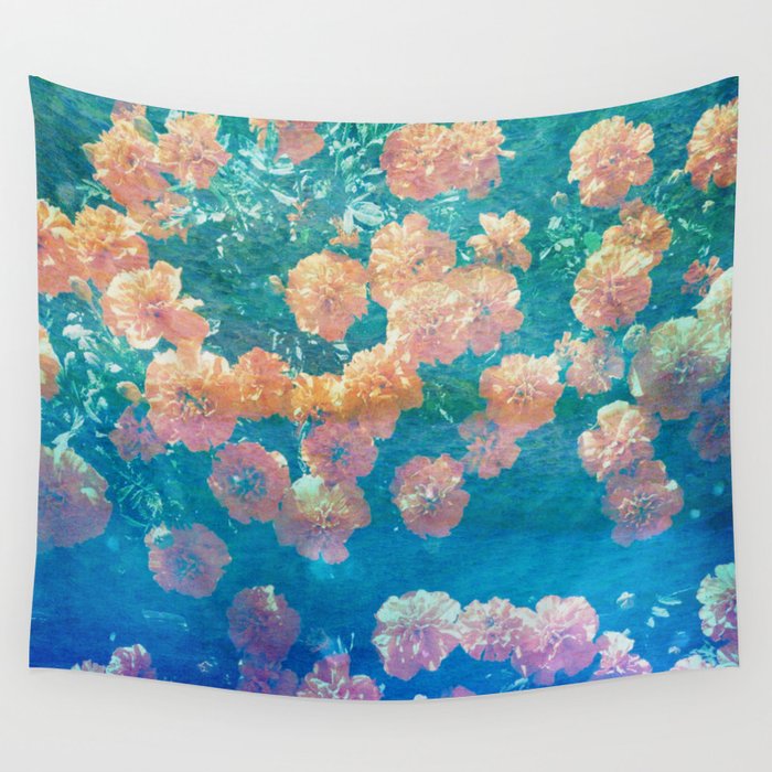 muted orange floral vintage photo effect Wall Tapestry