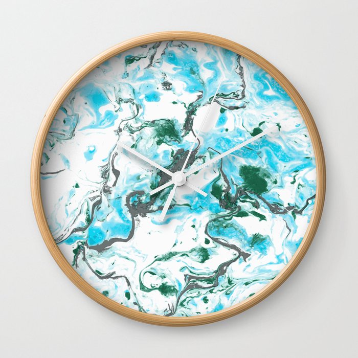 White And Blue Marble Texture Acrylic Liquid Paint Art Wall Clock