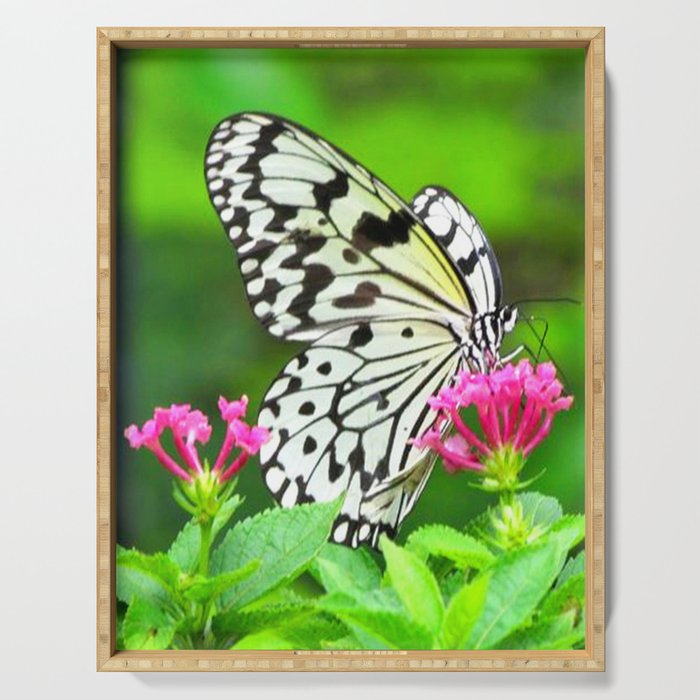 Butterfly and Pink Flowers Serving Tray