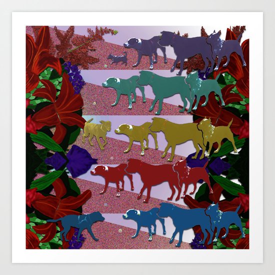 Dogs and Flowers Art Print