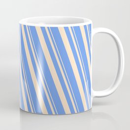 [ Thumbnail: Bisque and Cornflower Blue Colored Striped/Lined Pattern Coffee Mug ]