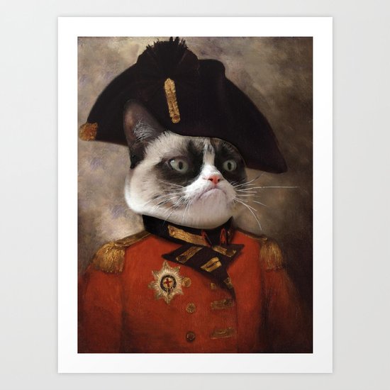 Angry cat. Grumpy General Cat. Art Print