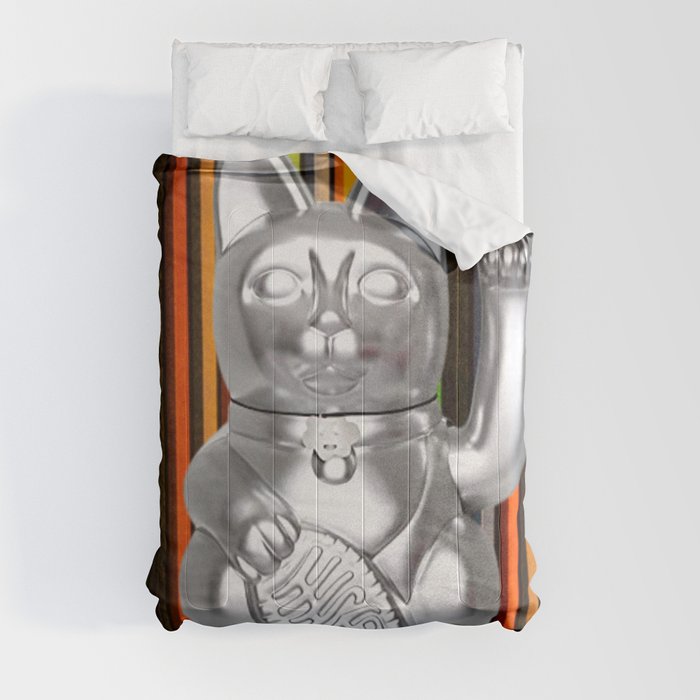 Silver Maneki Neko On A Colorful Background Comforter