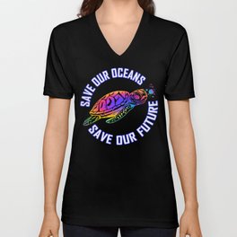 Tie Dye Sea Turtle Save Our Oceans Save Our Future V Neck T Shirt