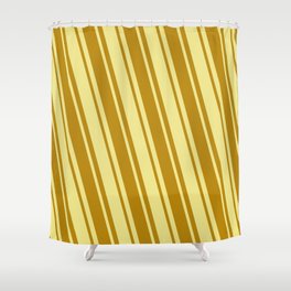 [ Thumbnail: Dark Goldenrod & Tan Colored Striped/Lined Pattern Shower Curtain ]