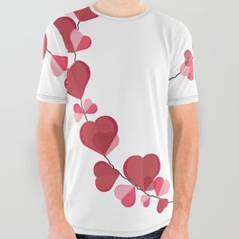 Wreath with Red and Pink Heart. paper Hearts .Valentine day, mother day, father day All Over Graphic Tee