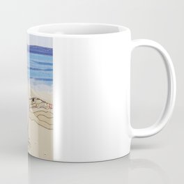 Embroidered Father and Daughter Beach Illustration Coffee Mug