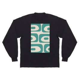Mid-Century Mod Piquet Minimalist Retro Abstract Buff and Vintage Teal Long Sleeve T-shirt