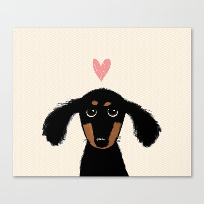Dachshund Love | Cute Longhaired Black and Tan Wiener Dog Canvas Print