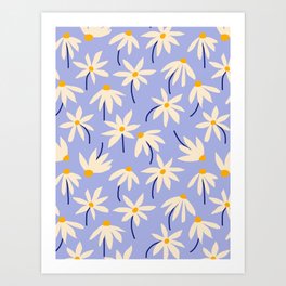 Drifting Daisies - periwinkle yellow Art Print