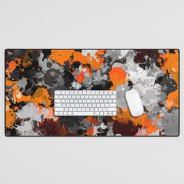 Orange and Grey Paint Splatter Desk Mat