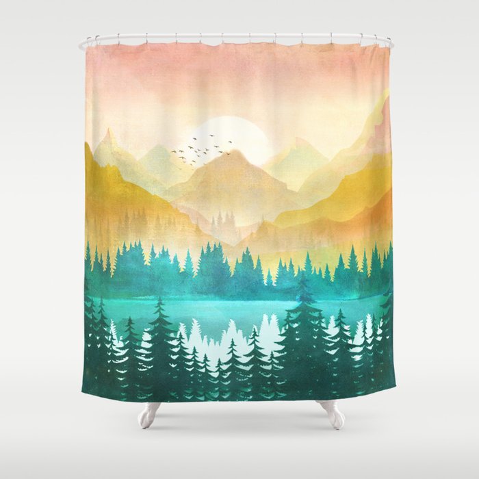 Summer Mountain Sunrise Shower Curtain
