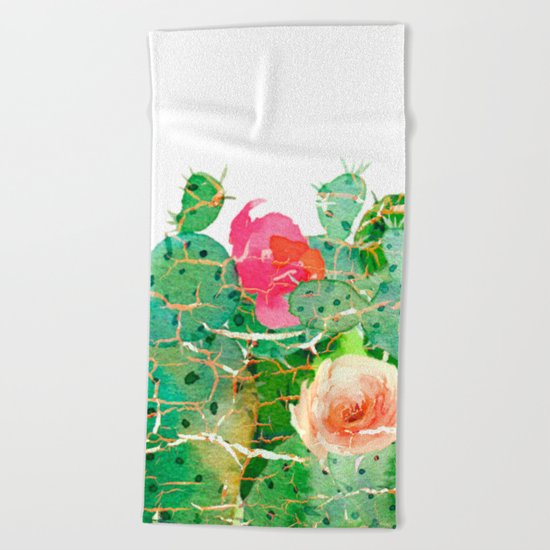 scratched cactus Beach Towel
