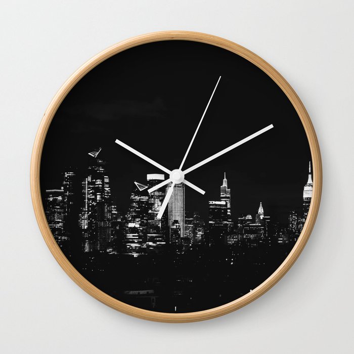 New York City Skyline at Night Wall Clock