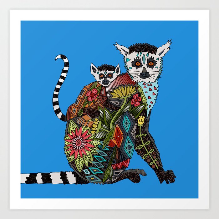 ring tailed lemur love blue Art Print
