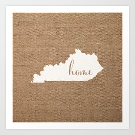 Kentucky is Home - White on Burlap Art Print
