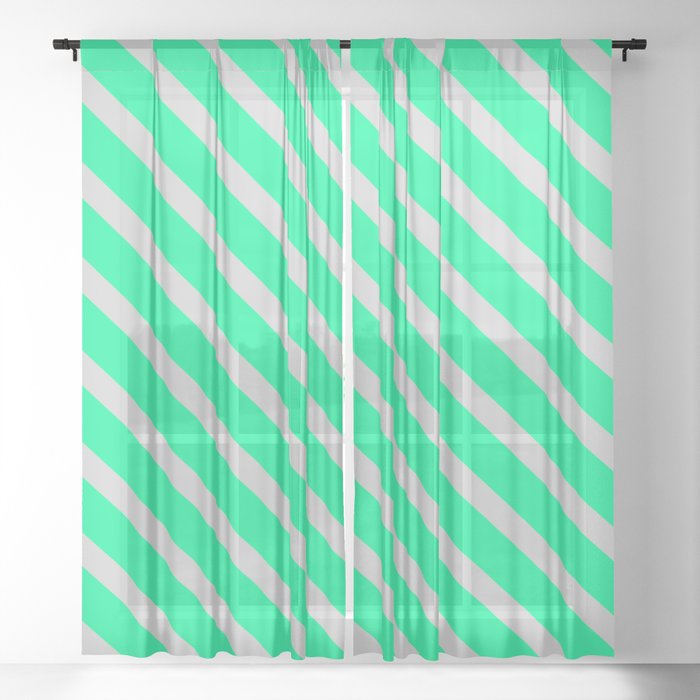 Light Gray & Green Colored Stripes Pattern Sheer Curtain