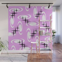 Retro Atomic Age Swirls Stars Pattern Lavender Wall Mural