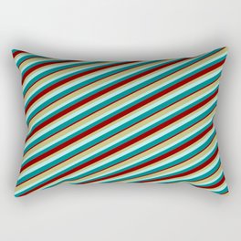 [ Thumbnail: Dark Khaki, Turquoise, Teal, and Maroon Colored Lines/Stripes Pattern Rectangular Pillow ]