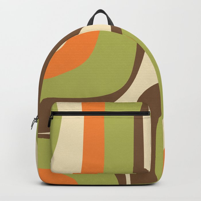 Retro Groove Pattern in 70s Orange Brown Avocado Green Beige Cream Backpack