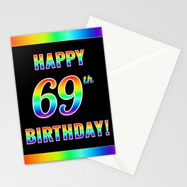 [ Thumbnail: Fun, Colorful, Rainbow Spectrum “HAPPY 69th BIRTHDAY!” Stationery Cards ]