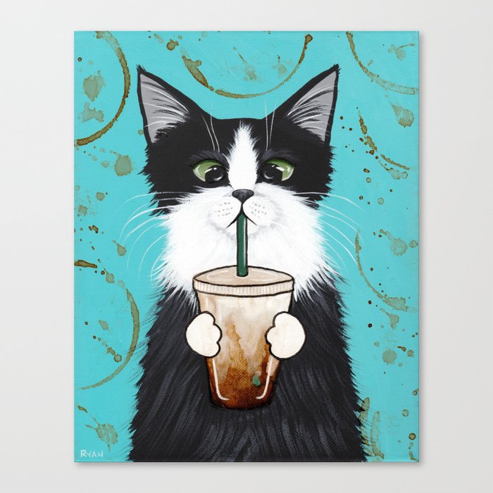 Котик с кофе рисунок