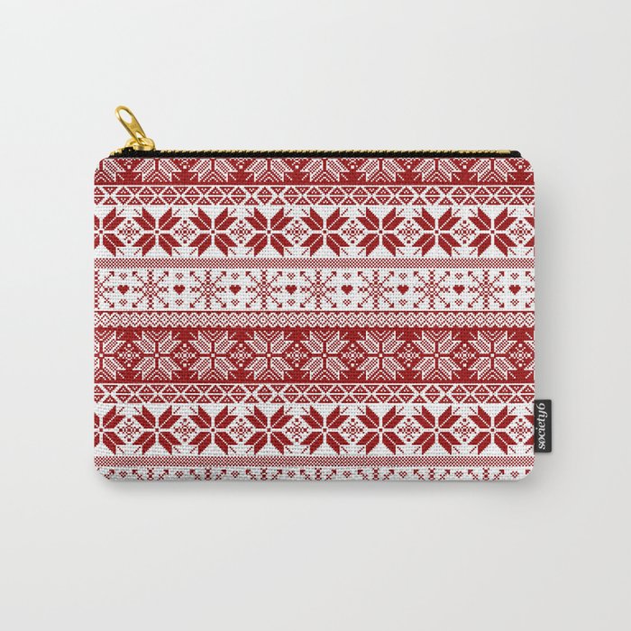 Red Winter Fair Isle Pattern Carry-All Pouch